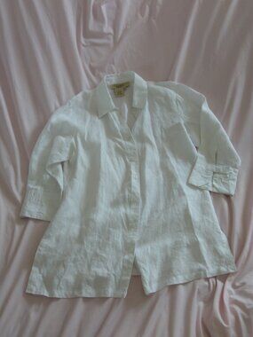 Ecru White 100% Linen 3/4 Sleeve Button Down Shirt Size Medium